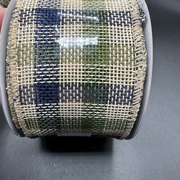 Celebrate It Wired Ribbon 2.5” Black Tan Plaid & Stripe Burlap Rustic Farmhouse - Picture 3 of 8